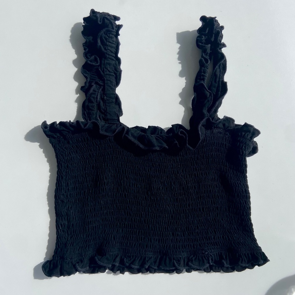 Black Ruffled Crop Top Size Med